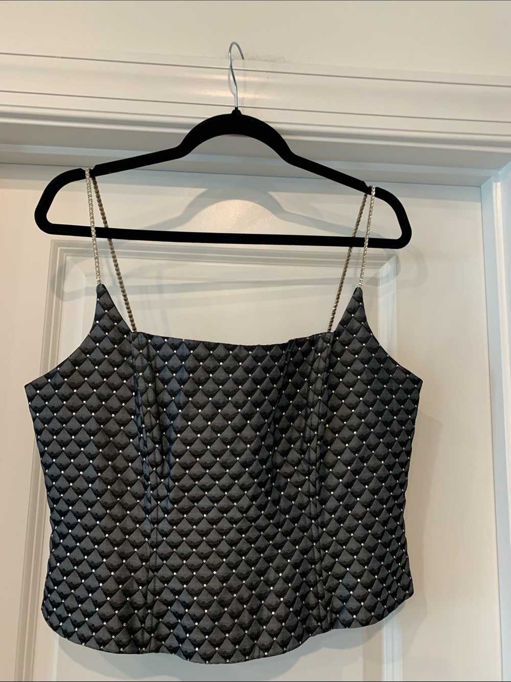 Niki by Niki Livas Black Sequin Crop Cami rhinestone Straps vintage 80s 14